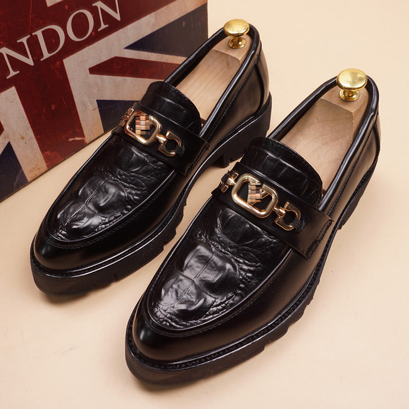 Men's Leisure Slip On Breathable Working Wedding Thick Sole Brogue Height Leather Shoes
