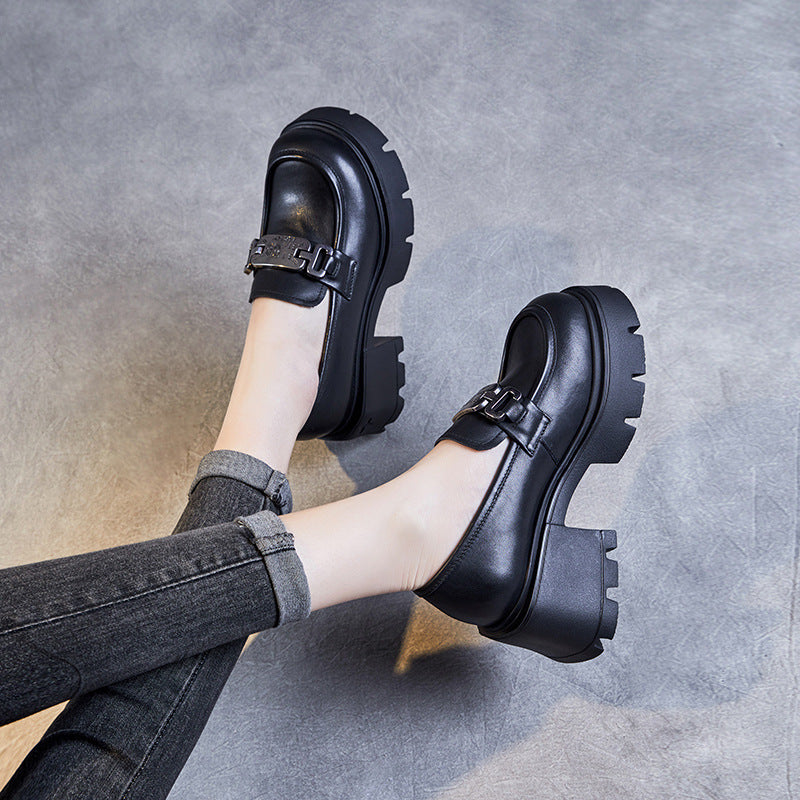 Raise The Bottom Spring Thick High Authentic British Metal Buckle Loafers