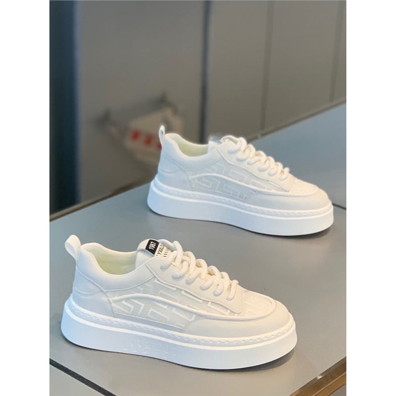 Men's Summer Low Top Platform White Mesh Breathable Board Men's Sports Shoes