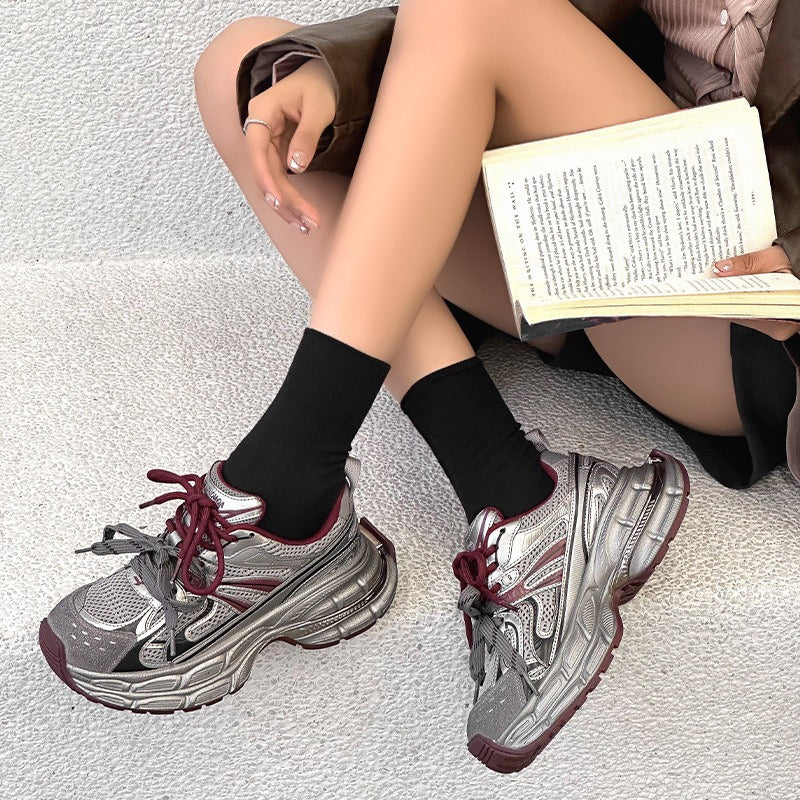 Women's Clunky Thick Bottom Height Increasing Small Slim Fit Spring Sneakers