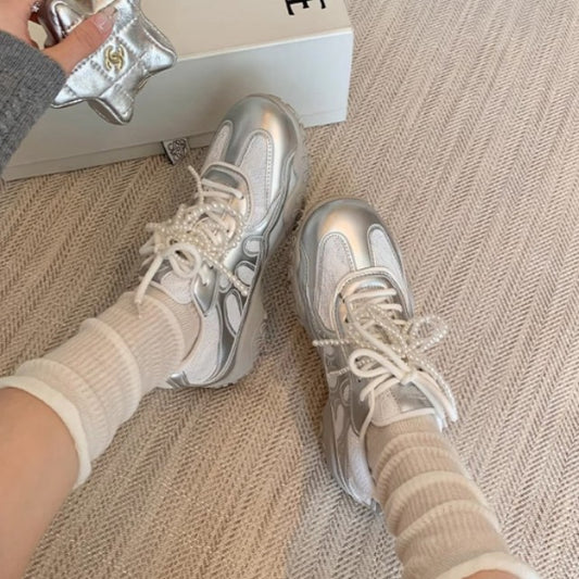 Women's Platform Pearl Retro Daddy Height Increasing Sneakers