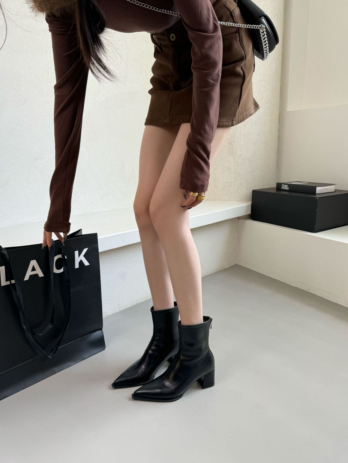 Women's Pointed Stretch High Thin Design Chunky Women's Leather Boots