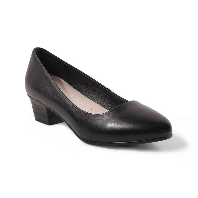 Women's Stewardess Chunky Low-cut Black High-heeled Pointed Women's Shoes