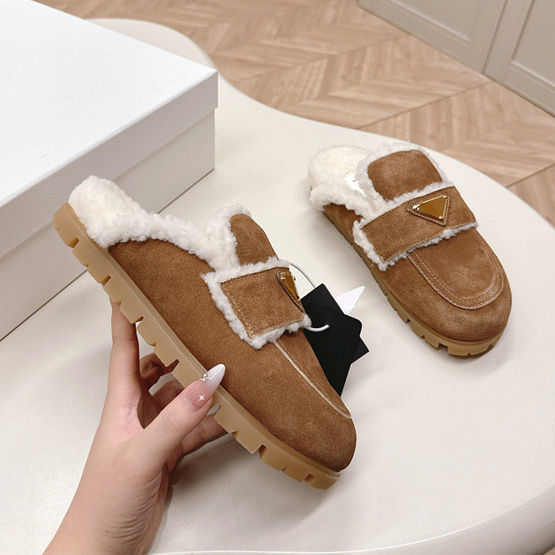 Buckle Bread Toe Cap Semi Outer Wear Warm Slippers