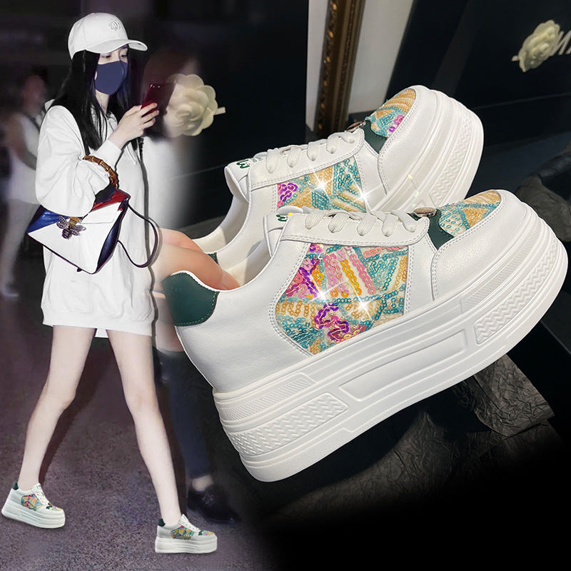Women's Hidden White Spring Platform Breathable Korean Women's Shoes