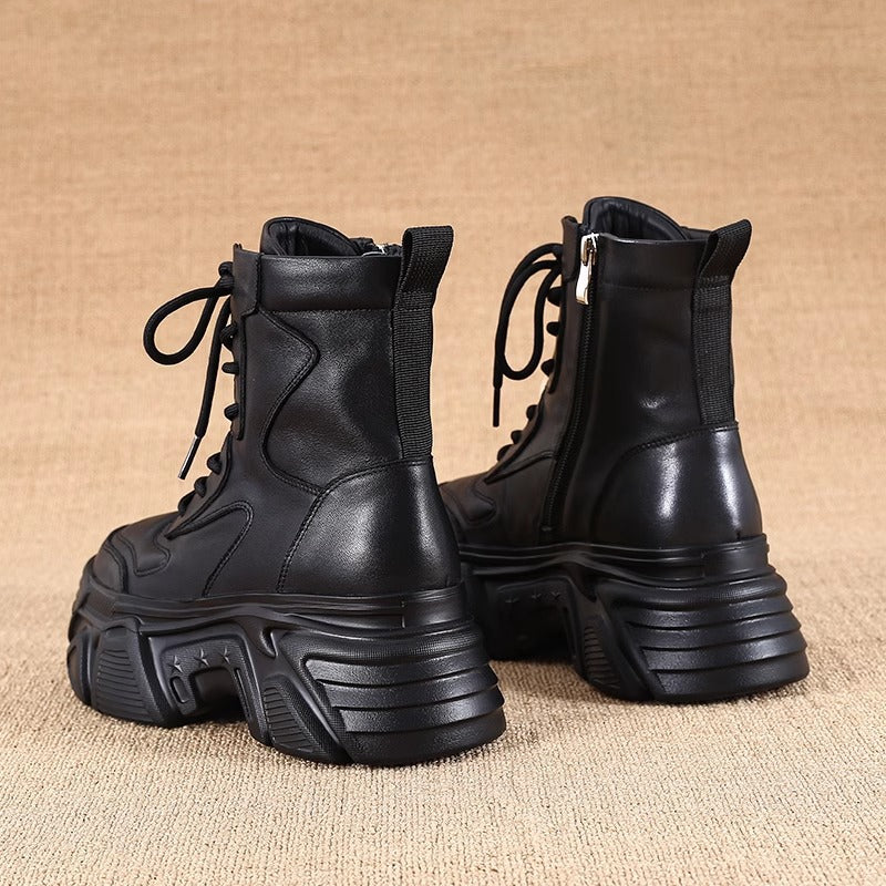 Bottom Martin Female Winter British Style Thick Mid Elevator Ankle Women's Leather Boots