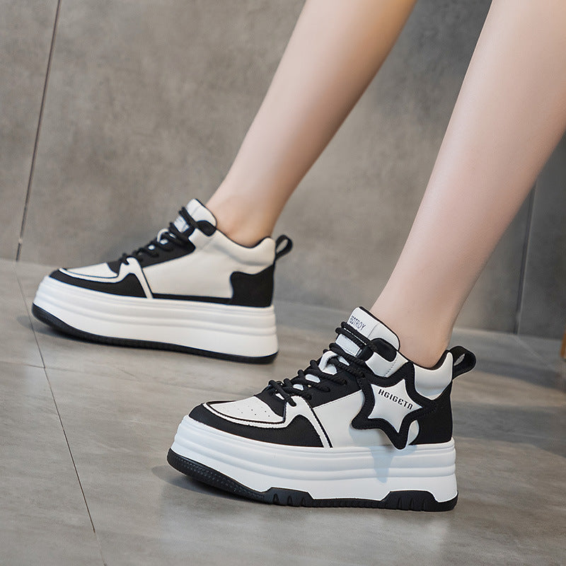 Women's Matching Hidden White Thick Bottom Black Women's Casual Shoes