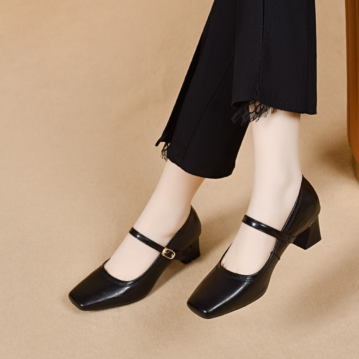Women's Simple Elegant Texture Sheepskin Mary Jane Spring Chunky High Delicate Women's Fashion Shoes