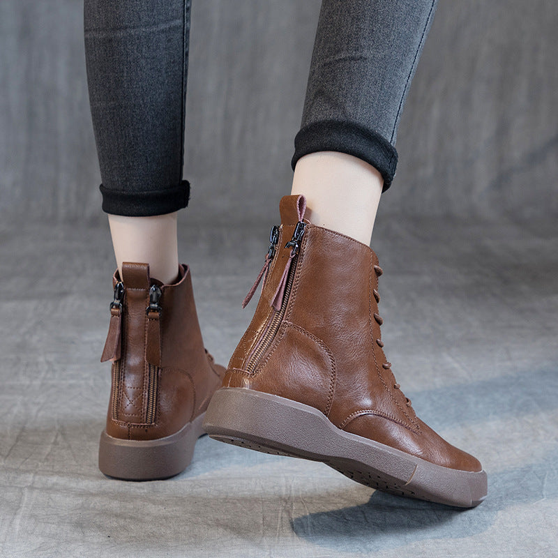 Women's Size Retro Back Double Zipper Flat Ankle Soft Bottom Boots