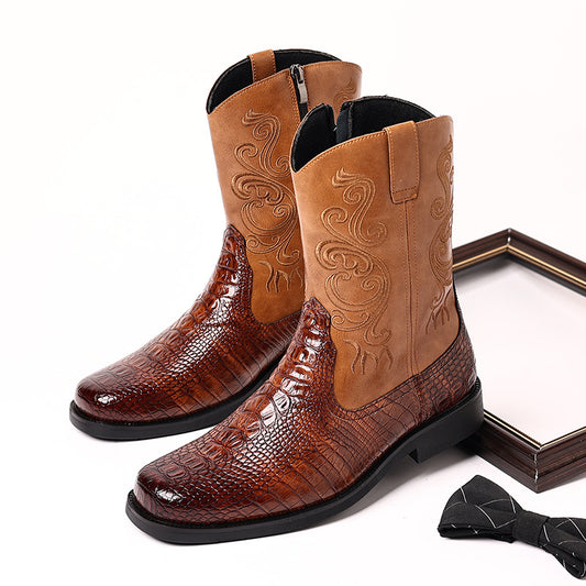 Men's Western Cowboy Trendy Fashion Vintage Zipper Boots
