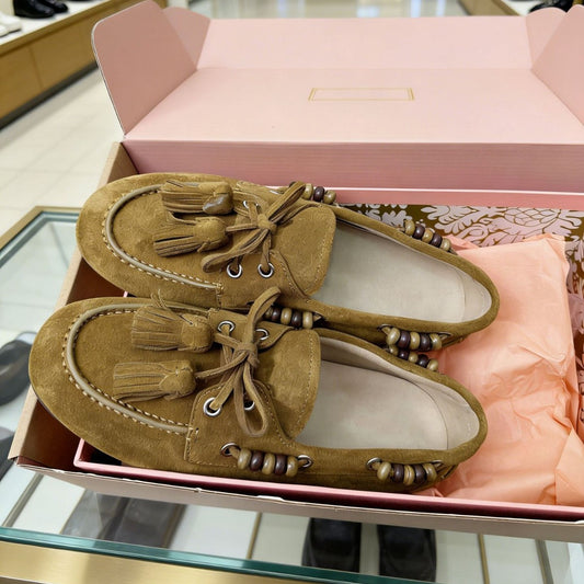 Women's Vintage Genuine Tassel Flat Bottom Slip-on Loafers