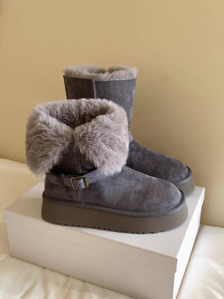 Women's Winter Platform Two-way Buckle With Veet Warm Fur Women's Snow Boots