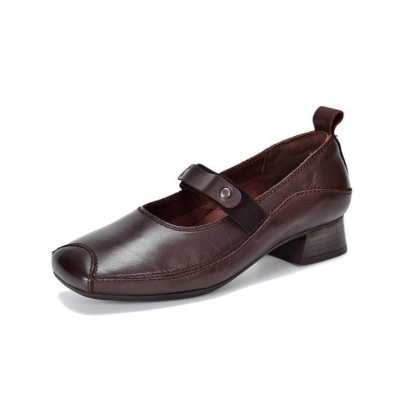 Women's Mary Jane With One Strap First Layer Cowhide Low-cut Vintage Women's Casual Shoes