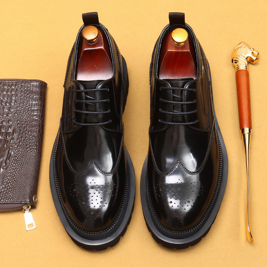 Thick-soled Lining British Style Carving Glossy Leather Shoes