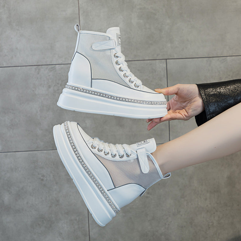 Women's Height Increasing Insole High Top White Women's Casual Shoes