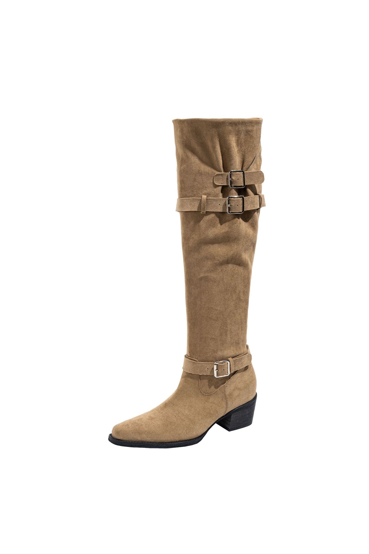 Women's Square Toe Chunky Korean Style Belt Heels
