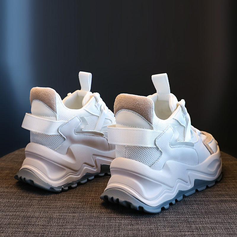 Women's & Men's Increasing Insole Dad Thick Bottom White Sports Sneakers