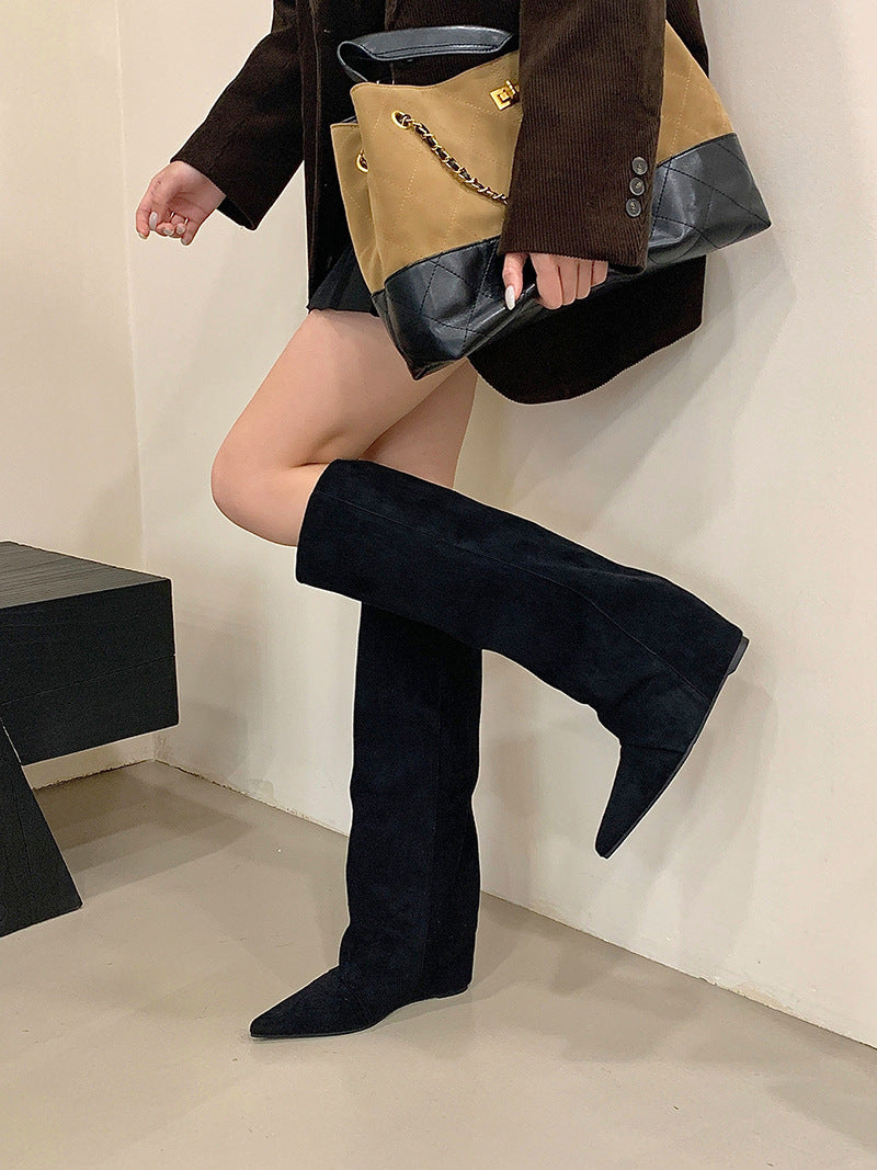 Minority Design Pointed Toe Inner Straight Female Women's Leather Boots