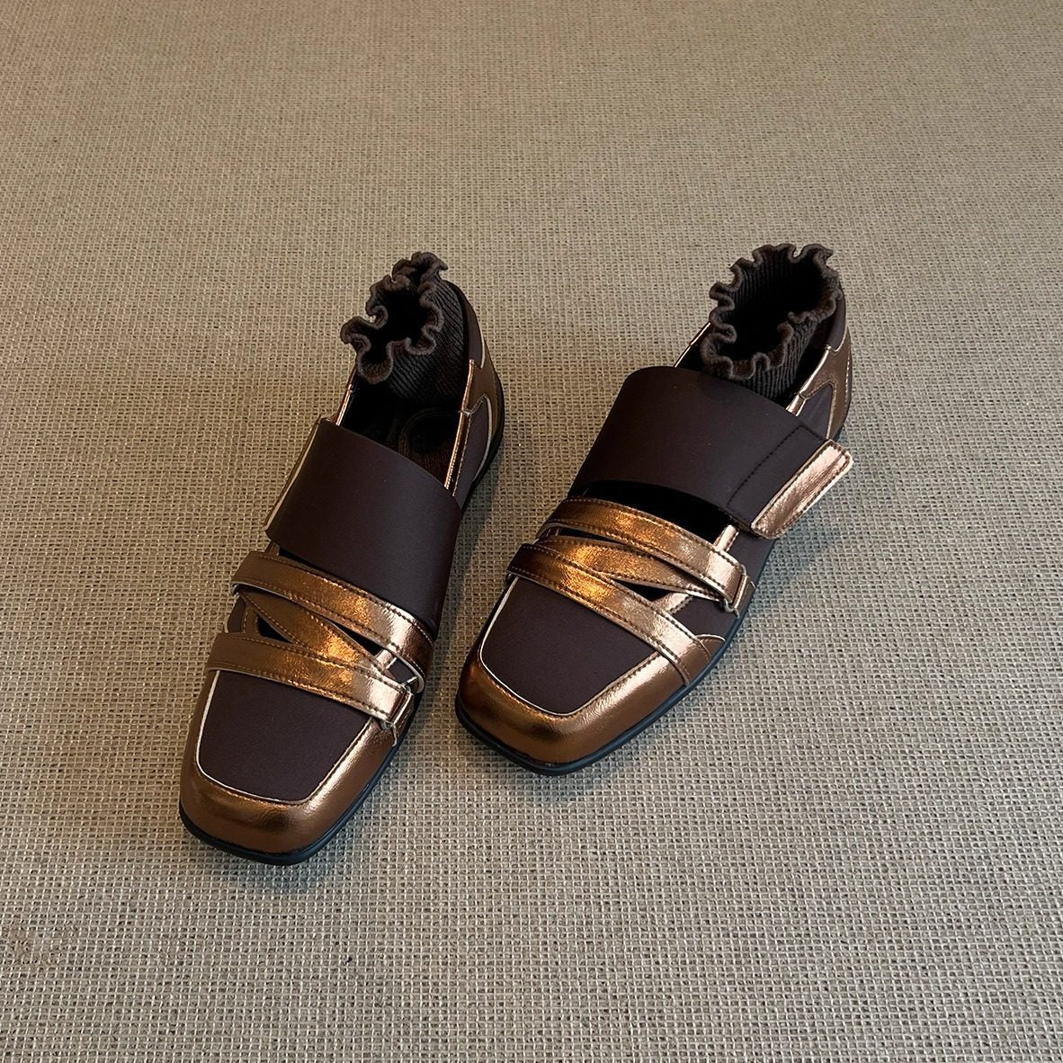 Version Mechanical Style Square Head Velcro Mary Jane Spring Flat Women's Fashion Shoes