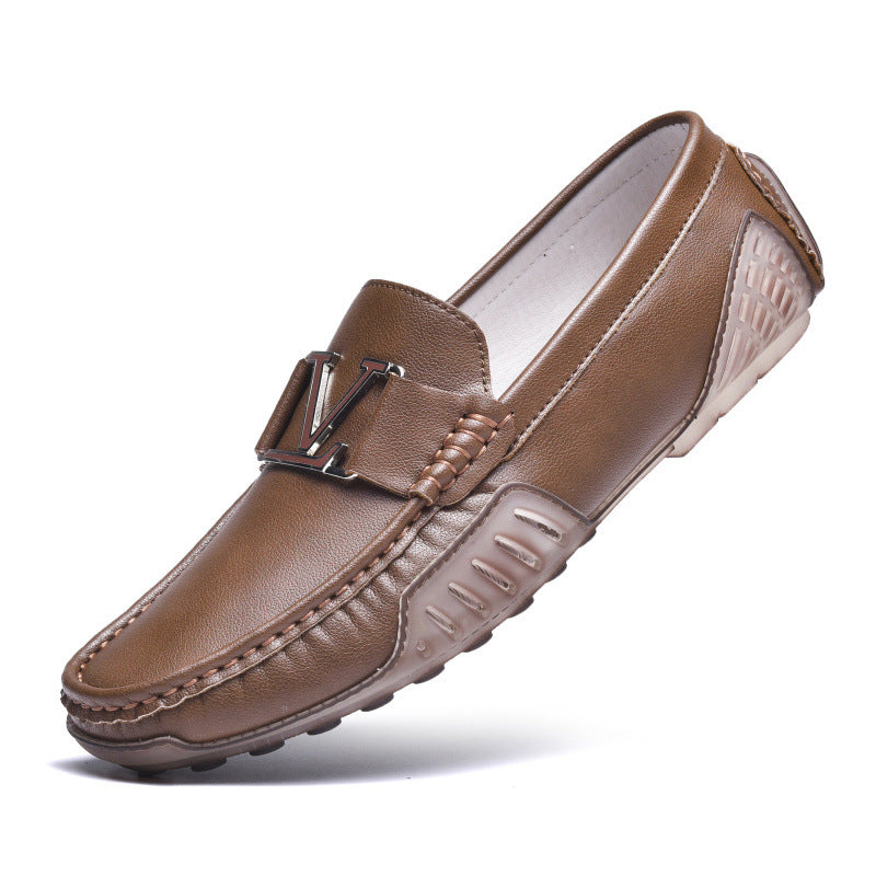 Men's Broadcast Real With Fleece Lining Trendy Cowhide Slip-on Driving Plus Leather Shoes