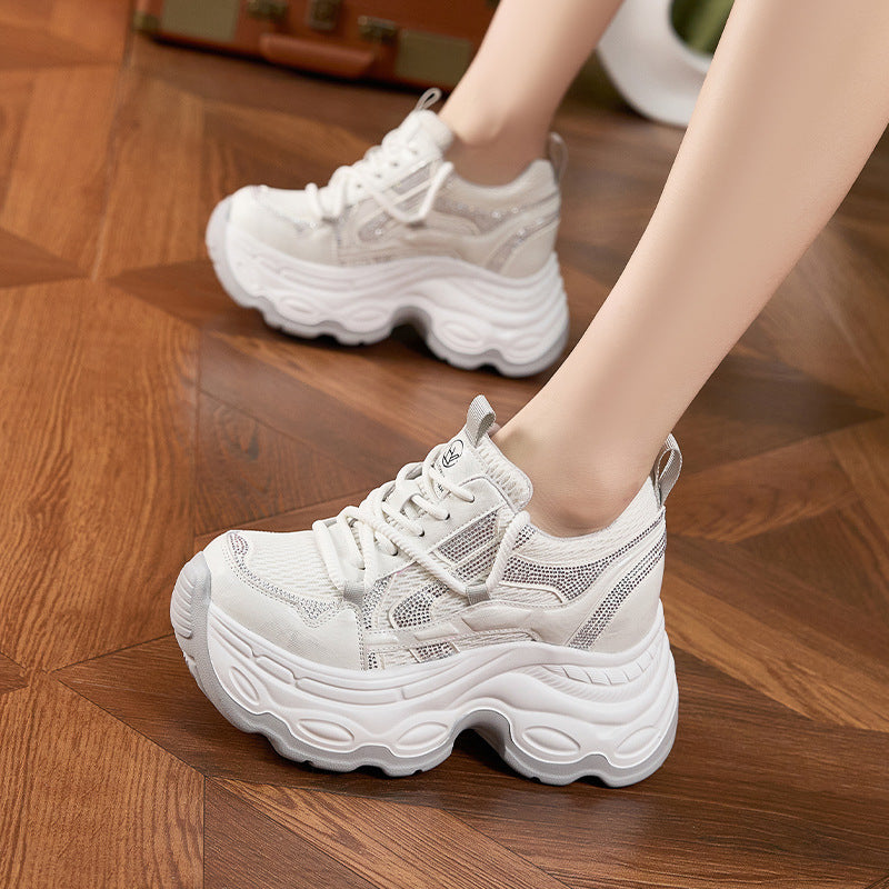 Women's Dad Spring Rhinestone Platform Lightweight Height Increasing Women's Sports Shoes