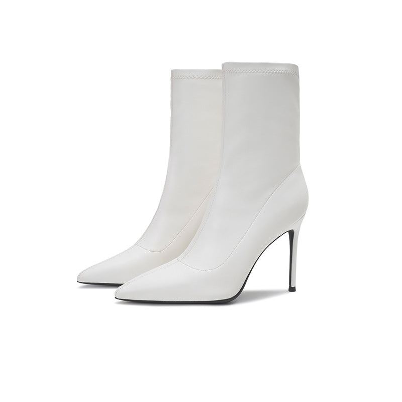 Women's Fashion Pointed Ankle Thin High-heel Suede Solid Color Sleeve Women's Leather Boots
