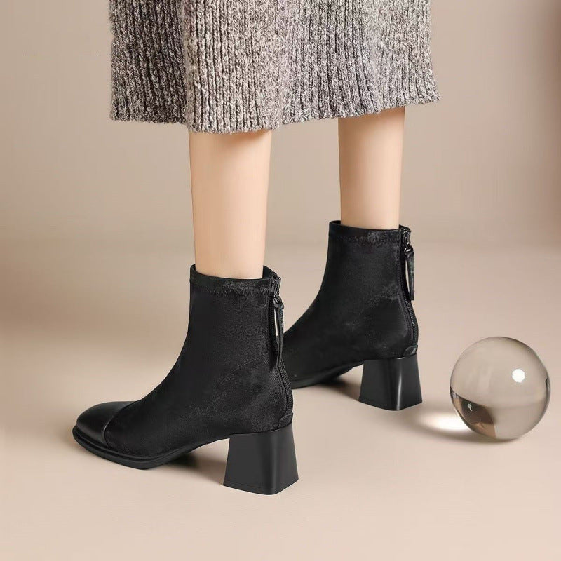 Elegant Short Comfortable Travel Square Toe Fashion Women's Leather Boots