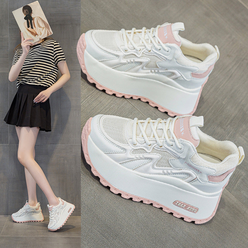 Women's Increasing Insole Genuine Platform Mesh Surface Casual Shoes