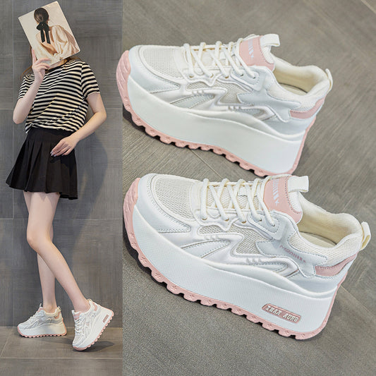Women's Increasing Insole Genuine Platform Mesh Surface Casual Shoes