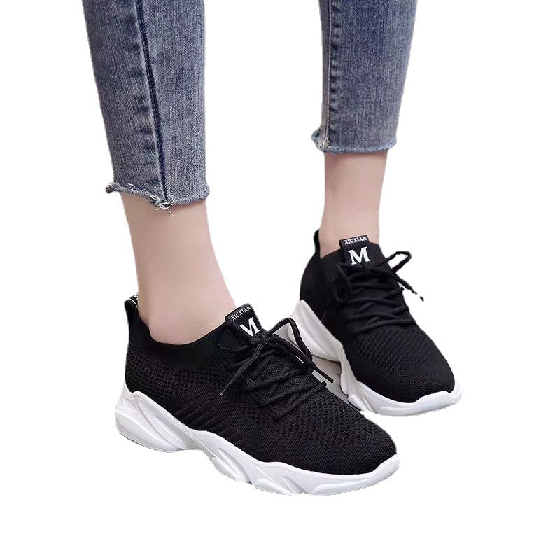 Women's White Breathable Sports Mesh Flying Woven Sneakers