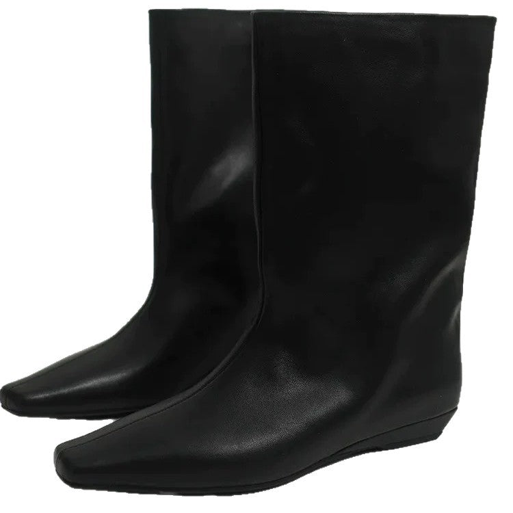 Women's Cowhide Version Minimalist Style Square Toe Wedge Boots