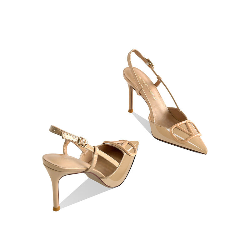 Women's Toe Slingback Stiletto V Buckle High-grade Sense High Heeled Sandals