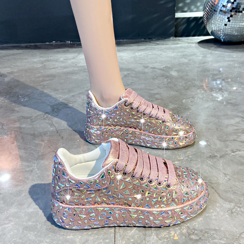 Women's Full Diamond Platform Dad Fashionable Slimming Rhinestone Skate Women's Sports Shoes