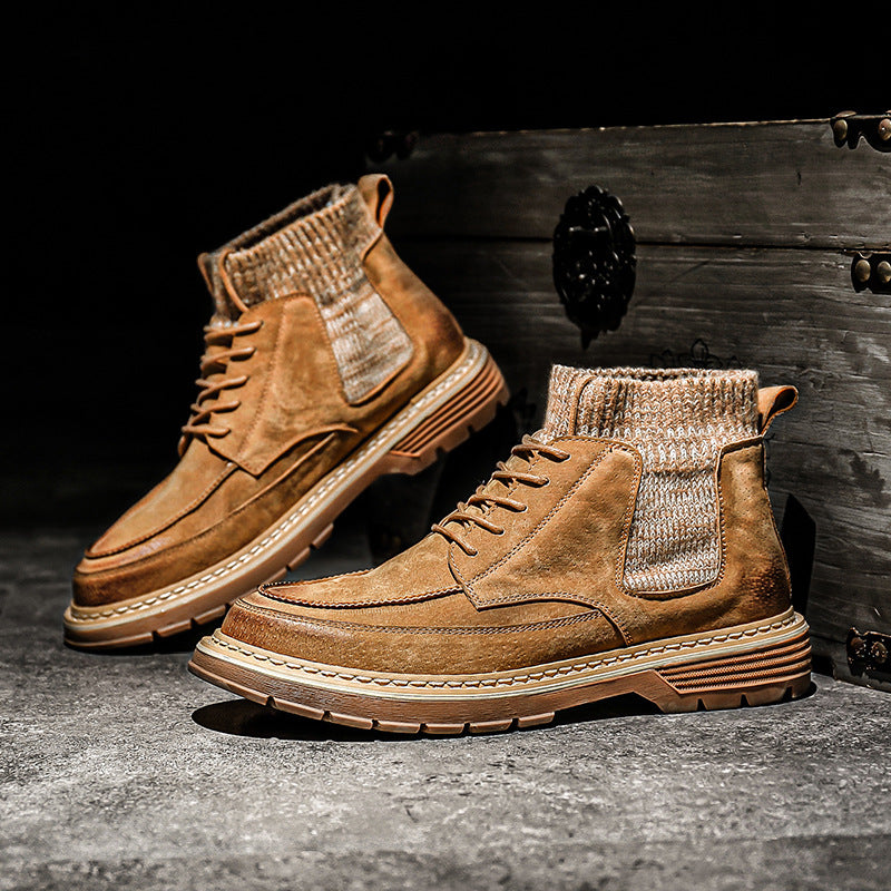 Men's Genuine Autumn Trend Ankle British Style Military Middle High Boots