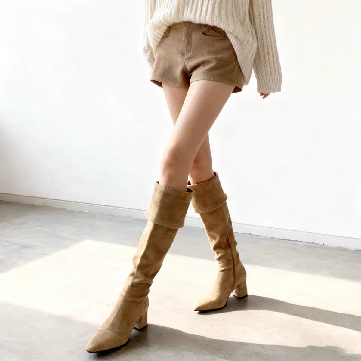 Women's Two-way Foldable High Pointed Pile Style Boots