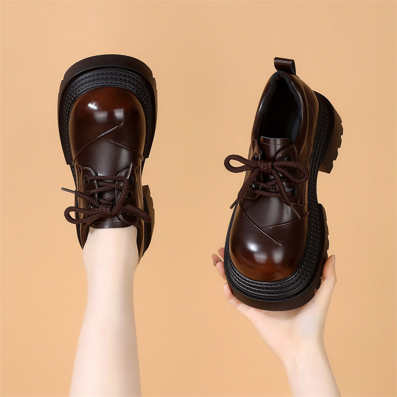 Women's Platform Spring Western Style Retro Lace Up Leather Shoes