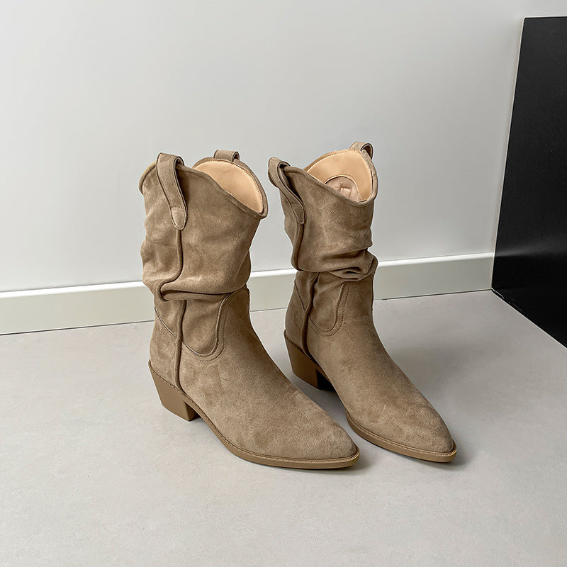 Women's Pointed Toe Pile Style Short For Women's Leather Boots
