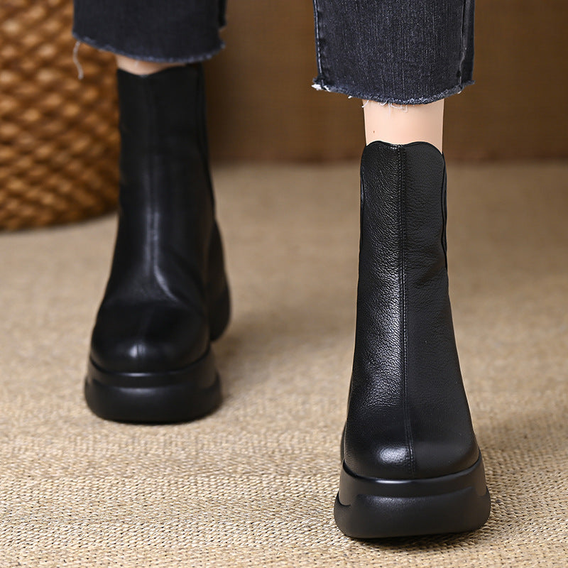 Women's Platform Wedge Ultra High Round Toe Back Boots