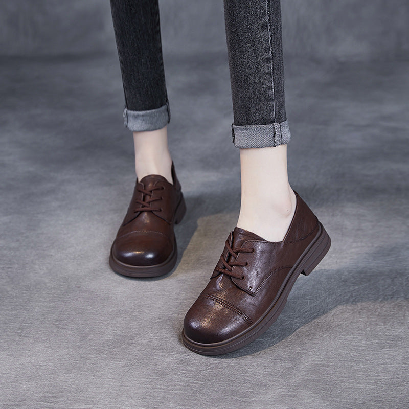Women's Beautiful Natural Color Authentic Spring British Light Leather Shoes