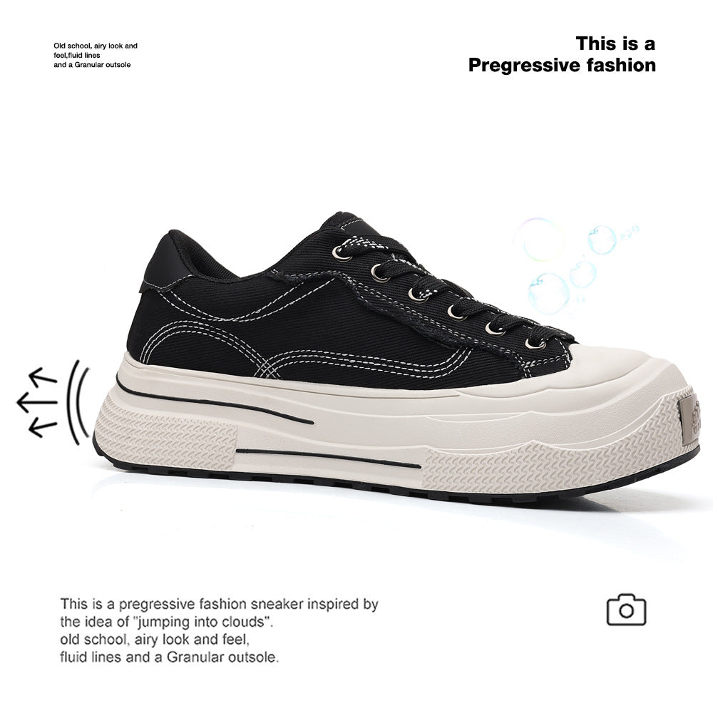 Versatile Fashionable Breathable Platform Retro Black Canvas Shoes