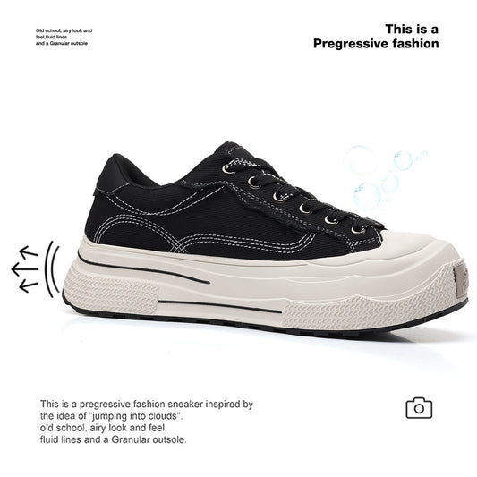 Versatile Fashionable Breathable Platform Retro Black Canvas Shoes