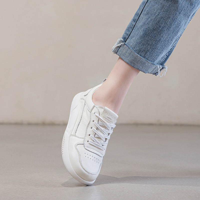 Women's Layer Cowhide Easy Wear Flat Pumps Casual Shoes
