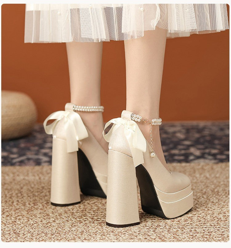 Red Super High Chunky Satin Wedding Dress Women's Fashion Shoes