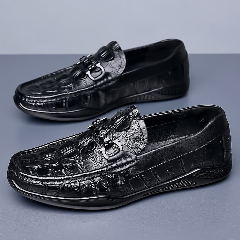 Men's First Layer Cowhide Crocodile Pattern Fashion Casual Shoes