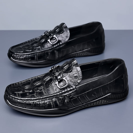 Men's First Layer Cowhide Crocodile Pattern Fashion Casual Shoes