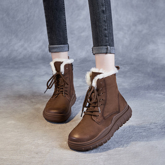 Women's Thermal First Layer Cowhide Round Head Boots