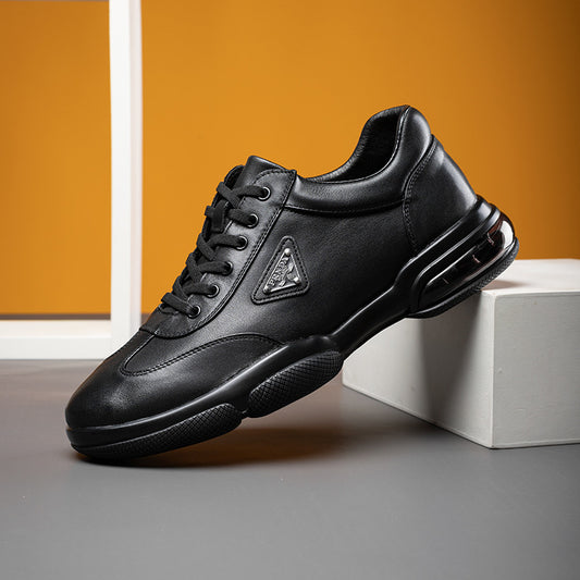 Toe Air Cushion Sports Black Trendy Leather Shoes
