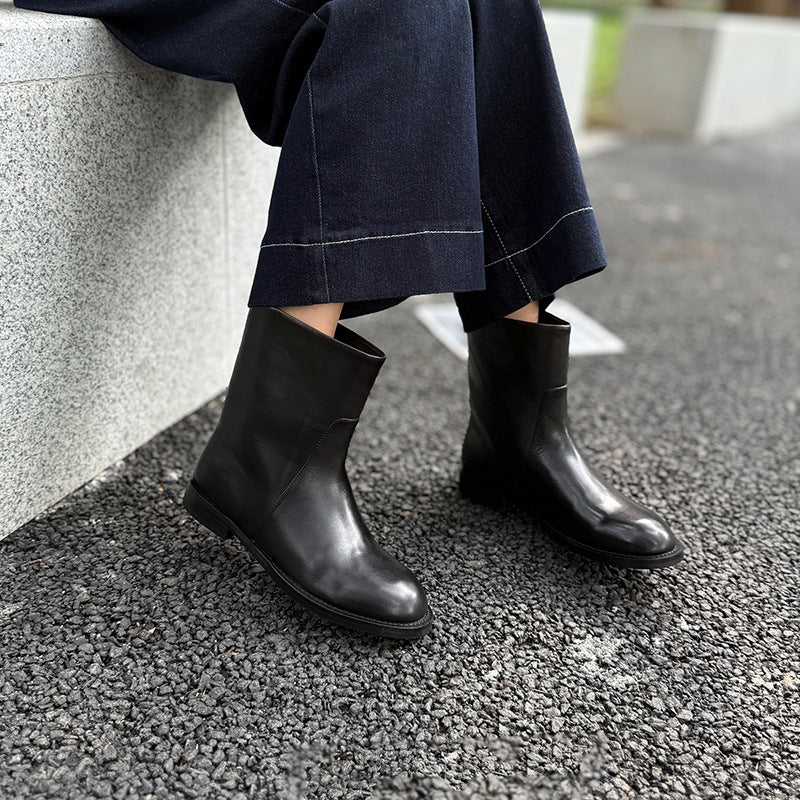 Women's Minimalist Basic Genuine Round Toe For Simple Women's Leather Boots