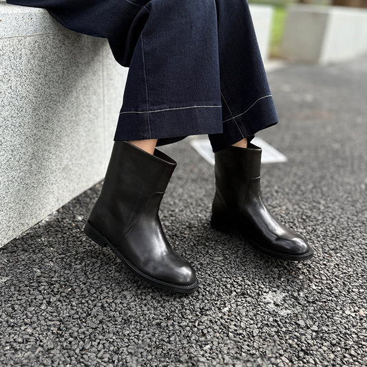 Women's Minimalist Basic Genuine Round Toe For Simple Women's Leather Boots