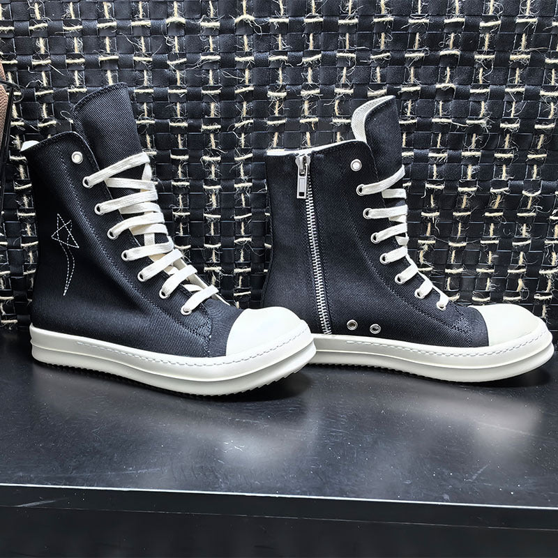 Pentagram Embroidered Couple Zipper Wax Surface Casual Shoes